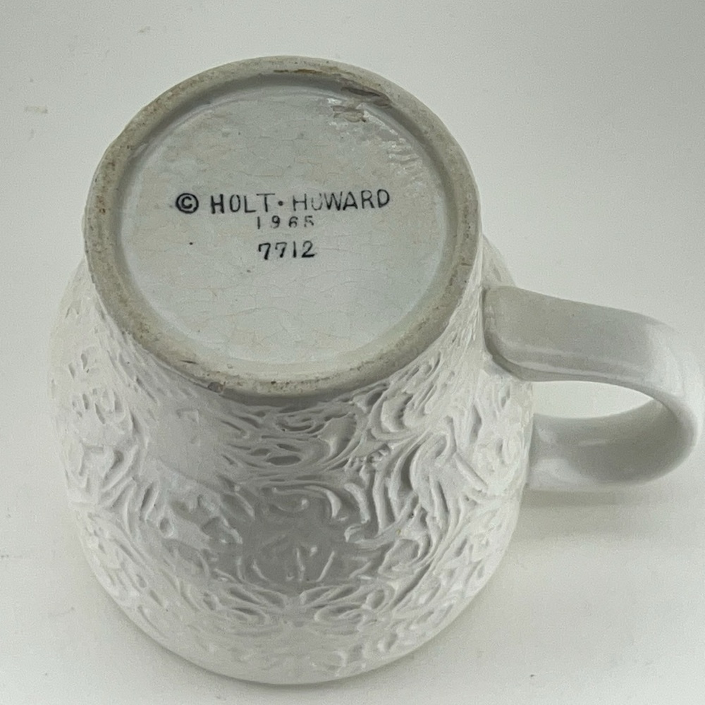 Vintage Holt Howard 1965 Mugs Set of 3 White Green Coffee Tea Filagree Ornate - Picture 6 of 11